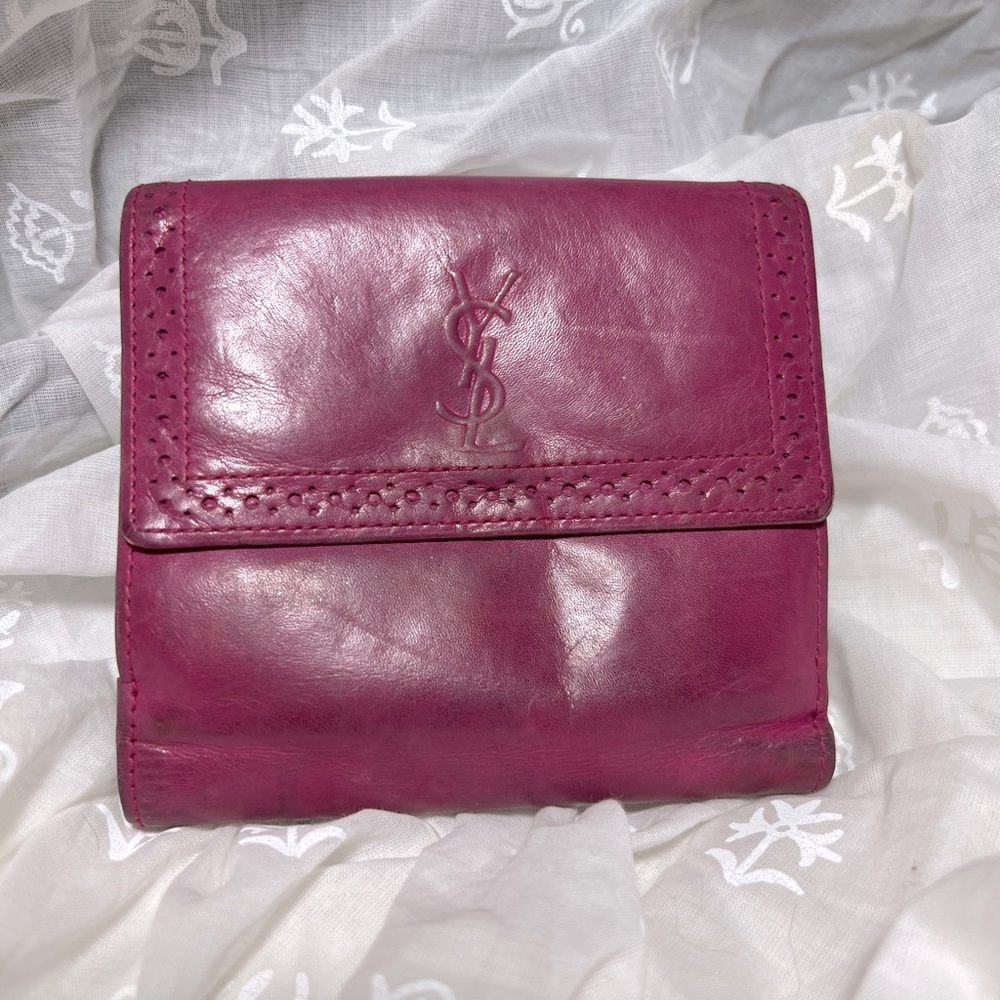 YSL Bubblegum Pink Leather Snap Closure WALLET